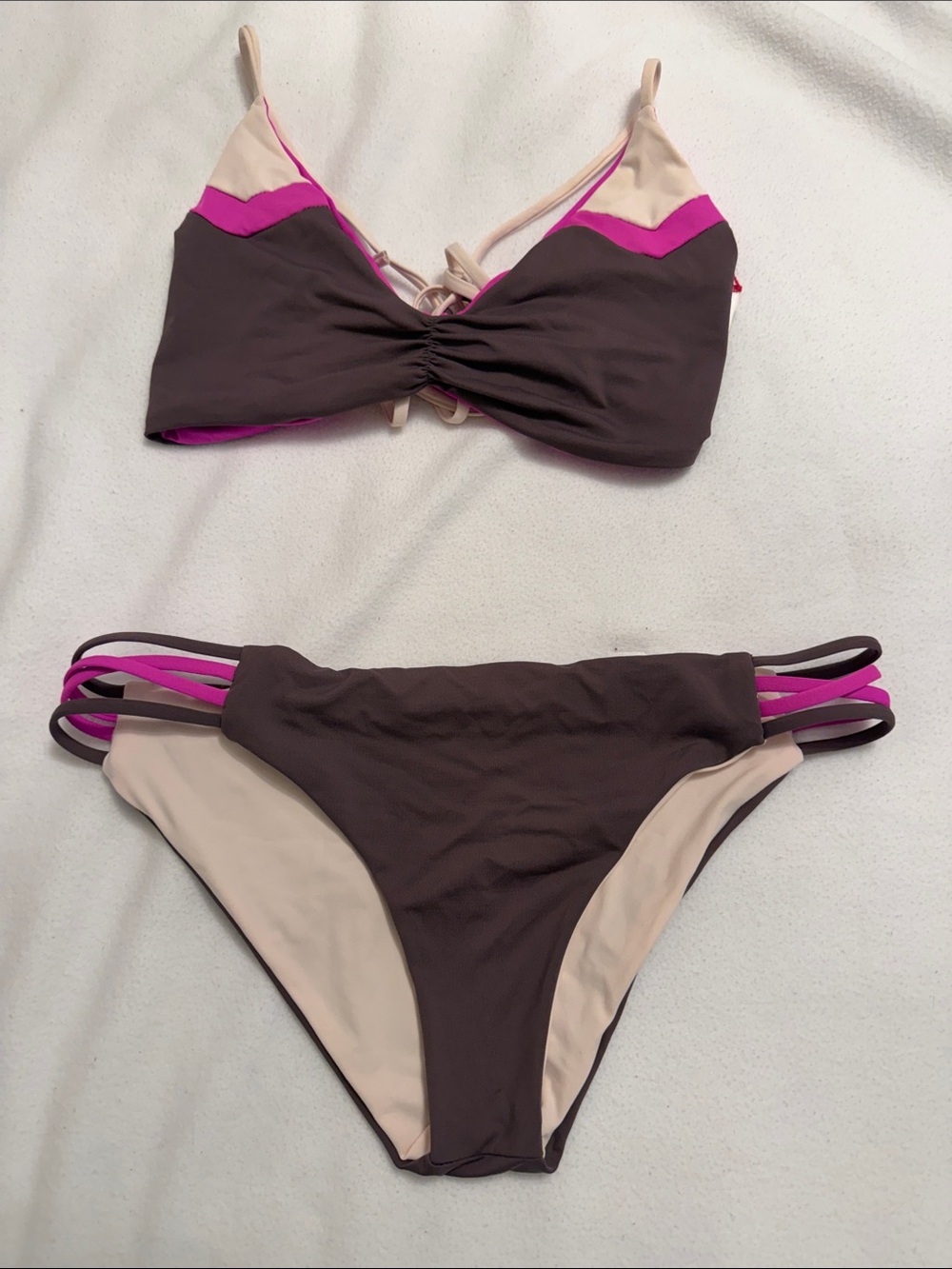 l*space Colorblock Two-Piece Bikini in Cream & purple